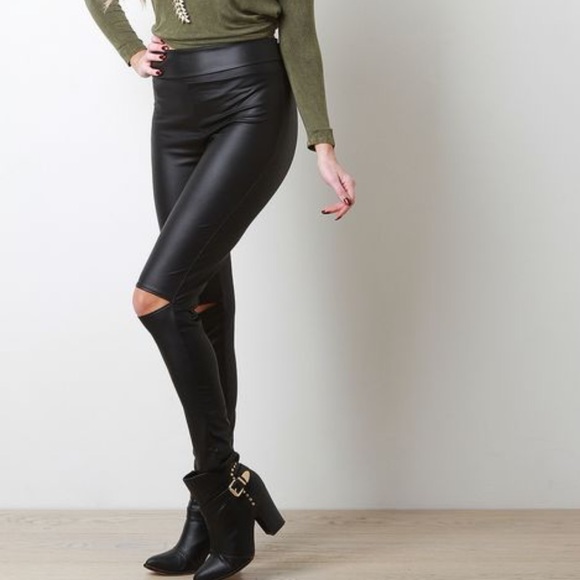 Cemi Ceri Pants - Black Vegan Leather Cut Out Leggings